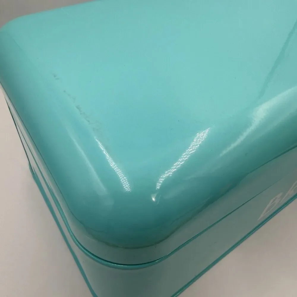 Turquoise Metal Bread Box Hinged Lid Retro Farmhouse Kitchen Storage 16.5”